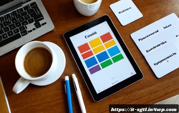 디지털 콘텐츠의 구조화 기법 - Photorealistic overhead view of an Italian digital content strategist organizing blank color-coded c...